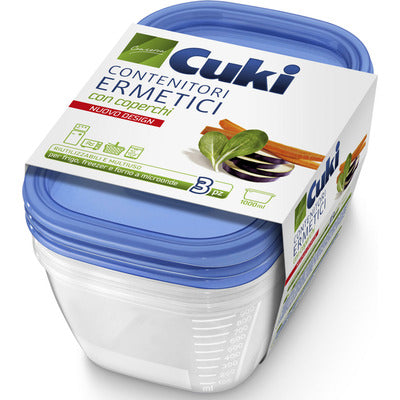 CUKI CONTENITORI ERMETICI RETTANGOLARI CON COPERCHI 1000ML 3PZ