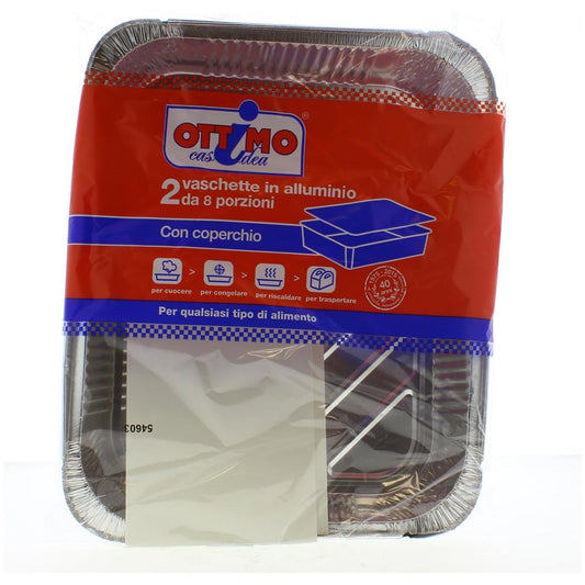 OTTIMO 2 VASCHETTE ALLUMINIO CON COPERCHIO 8 PORZIONI