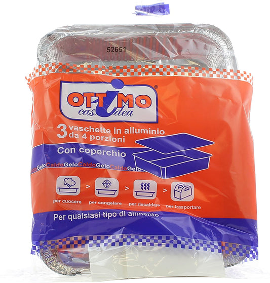 OTTIMO 3 VASCHETTE ALLUMINIO CON COPERCHIO 4 PORZIONI