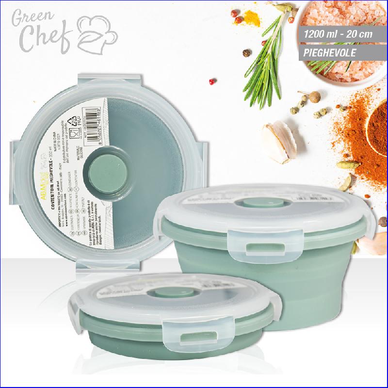AMB GREEN CHEF CONTENITORE SILICONE ROTONDO PIEGHEVOLE 1200ML CM.20 VERDE