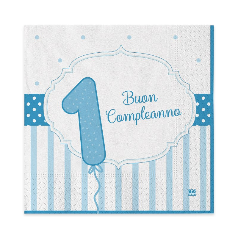 BIG PARTY 20 TOVAGLIOLI 33X33 1 COMPLEANNO CELESTE