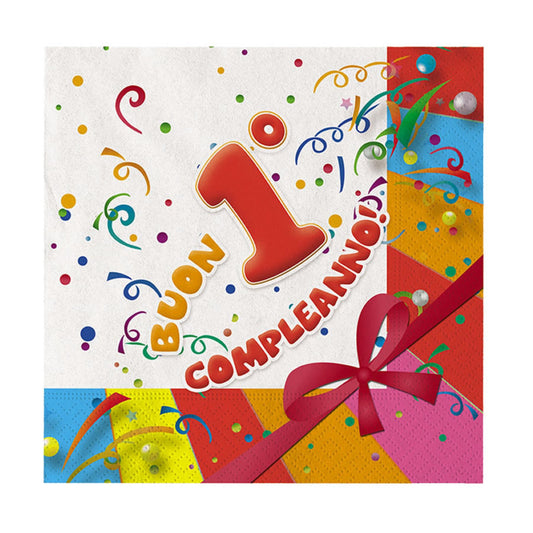 BIG PARTY 20 TOVAGLIOLI 33X33 BUON 1 COMPLEANNO