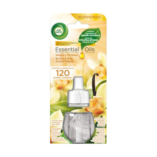 AIR WICK RICARICA ELETTRICO 19ML ESSENTIAL OILS VANIGLIA E THE' BIANCO