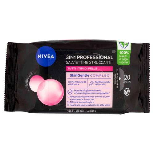 NIVEA SALVIETTINE STRUCCANTI 3IN1 PROFESSIONAL TUTTI I TIPI DI PELLE SKIN GENTLE COMPLEX 20PZ