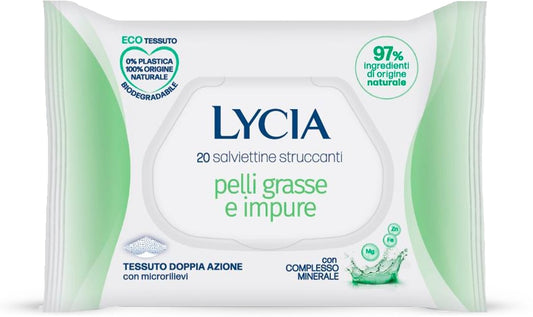 LYCIA SALVIETTINE STRUCCANTI 20PZ PELLI GRASSE E IMPURE CON COMPLESSO MINERALE