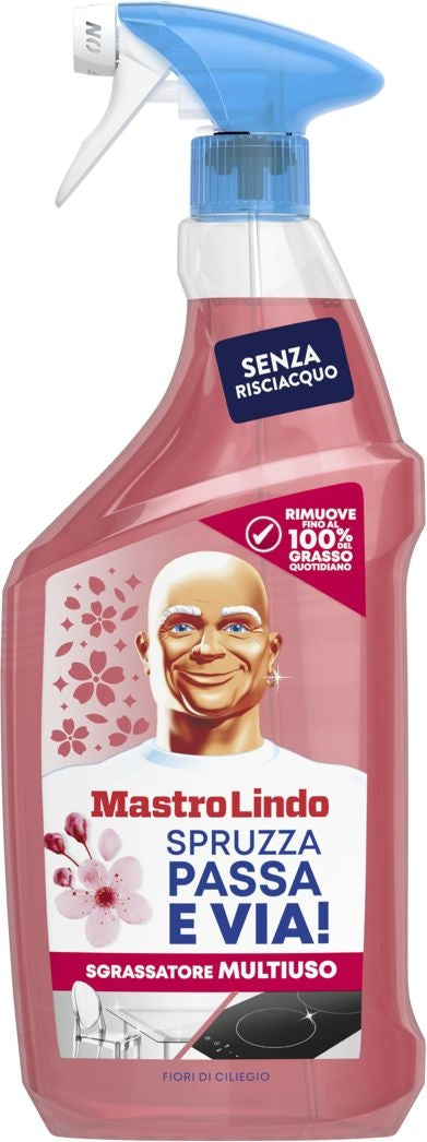 MASTRO LINDO SGRASSATORE MULTIUSO 800ML FIORI DI CILIEGIO SPRUZZA PASSA E VIA! SENZA RISCIACQUO