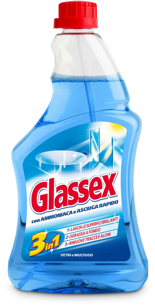 GLASSEX VETRI E MULTIUSO 3IN1 RICARICA 500ML CON AMMONIACA E ASCIUGA RAPIDO