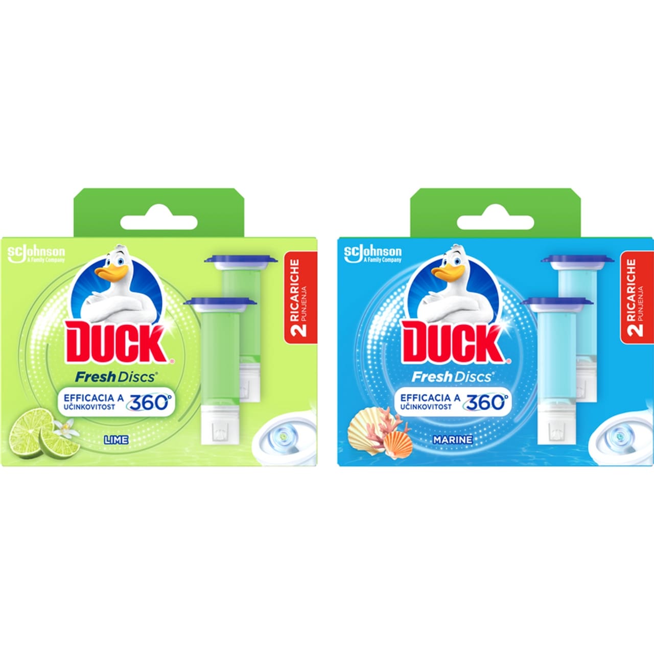 DUCK FRESH DISCS 12 DISCS 2 RICARICHE MARINE/LIME ASSORTITE 2X36ML
