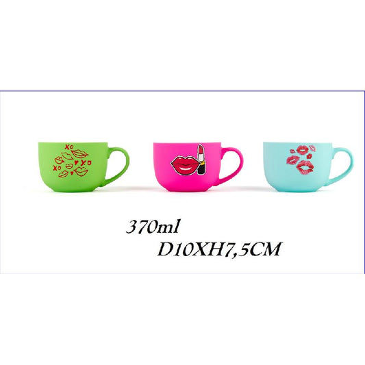 MERCURY TAZZONE IN PORCELLANA FLOCCATA 370ML CM.10X7,5H COLORI ASSORTITI