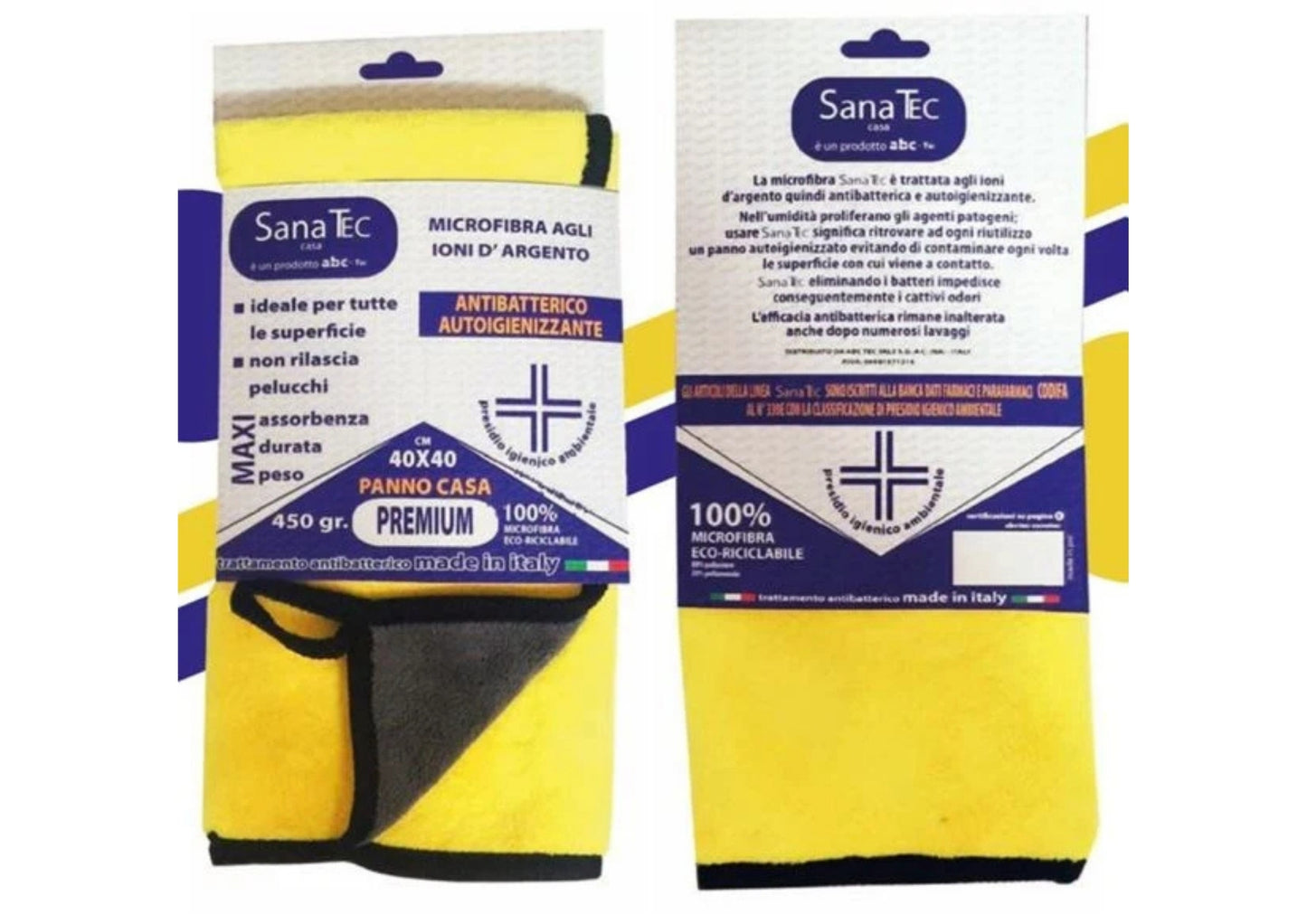 SANA TEC PANNO CASA PREMIUM 450G CM.40X40 BICOLORE MICROFIBRA AGLI IONI D'ARGENTO ANTIBATTERICO AUTOIGIENIZZANTE