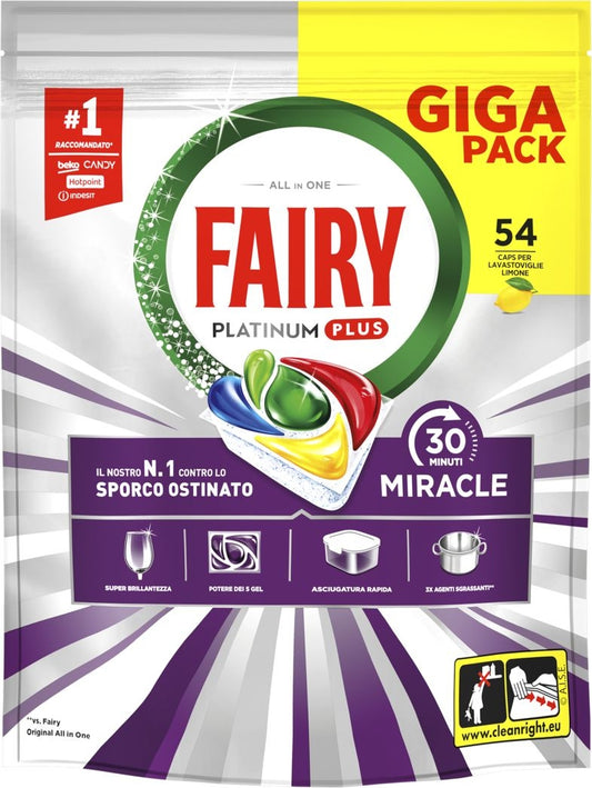 FAIRY PLATINUM PLUS MIRACLE 30 MINUTI LIMONE X54 CAPS GIGA PACK