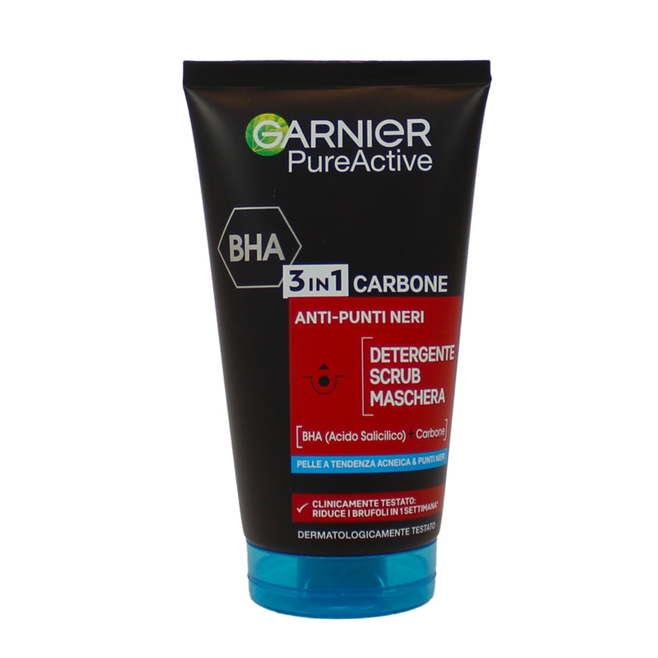 GARNIER PURE ACTIVE BHA 3IN1 CARBONE ANTI-PUNTI NERI 150ML DETERGENTE SCRUB MASCHERA