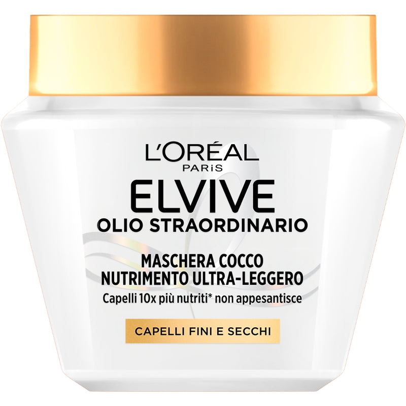 L'OREAL ELVIVE MASCHERA 300ML OLIO STRAORDINARIO COCCO NUTRIMENTO ULTRA-LEGGERO CAPELLI FINI E SECCHI