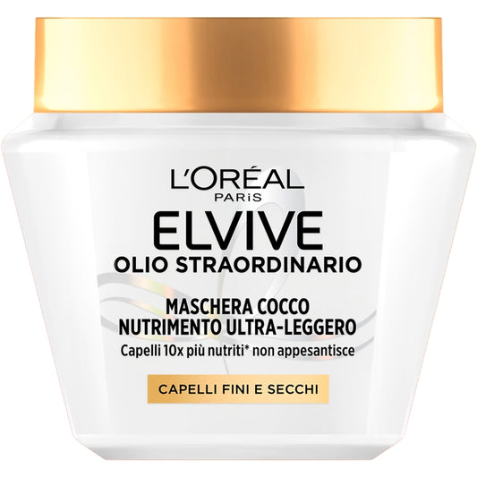 L'OREAL ELVIVE MASCHERA 300ML OLIO STRAORDINARIO COCCO NUTRIMENTO ULTRA-LEGGERO CAPELLI FINI E SECCHI