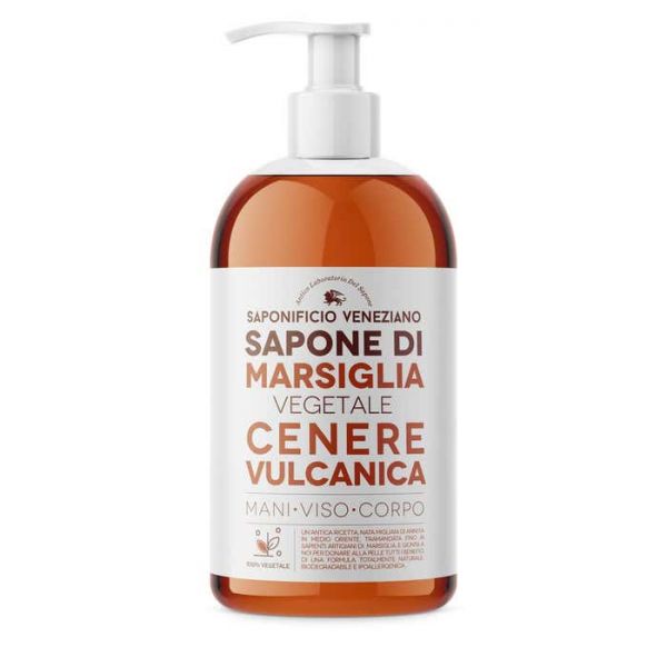 SAPONIFICIO VENEZIANO SAPONE LIQUIDO 500ML DI MARSIGLIA VEGETALE CENERE VULCANICA MANI VISO CORPO