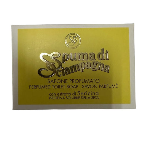 SPUMA DI SCIAMPAGNA SAPONE 100G PROFUMATO CON ESTRATTO DI SERICINA PROTEINA SOLUBILE DELLA SETA