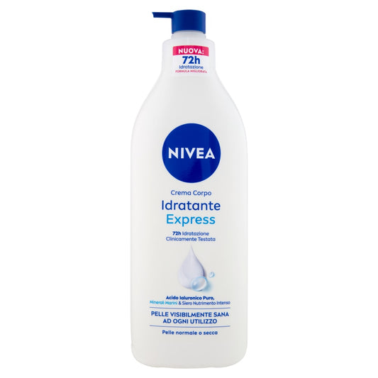 NIVEA CREMA CORPO 500ML IDRATANTE EXPRESS ACIDO IALURONICO PURO, MINERALI MARINI & SIERO NUTRIMENTO INTENSO PELLE NORMALE O SECCA