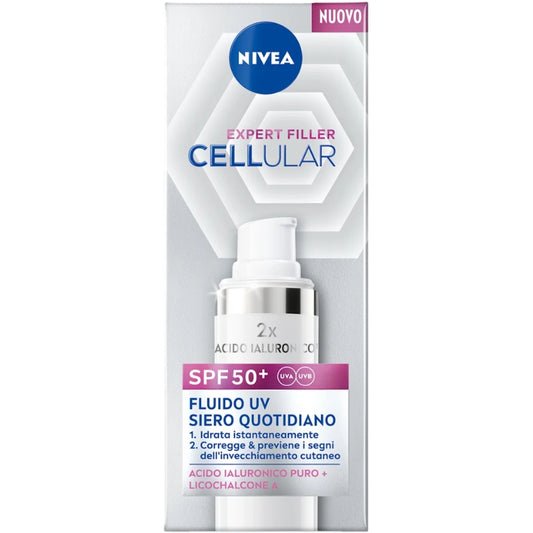 NIVEA EXPERT FILLER CELLULAR SPF 50+ FLUIDO UV SIERO QUOTIDIANO 30ML ACIDO IALURONICO PURO + LICHOCHALCONE A