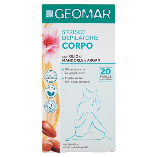 GEOMAR STRISCE DEPILATORIE CORPO OLIO DI MANDORLE E ARGAN 20PZ + 4 SALVIETTINE POST-EPILAZIONE