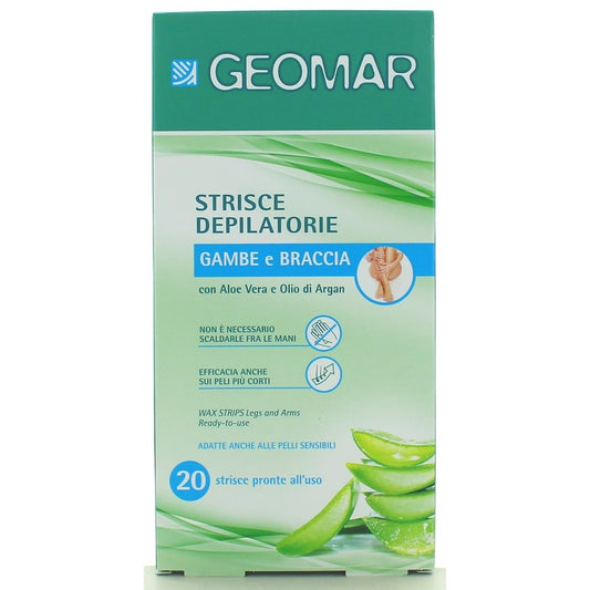 GEOMAR STRISCE DEPILATORIE GAMBE E BRACCIA 20PZ ALOE VERA E OLIO DI ARGAN