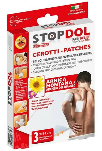 PHARMADOCT STOPDOL CEROTTI CM.9X14 3PZ PER DOLORI ARTICOLARI,MUSCOLARI E MESTRUALI ARNICA MONTANA & ARTIGLIO DEL DIAVOLO
