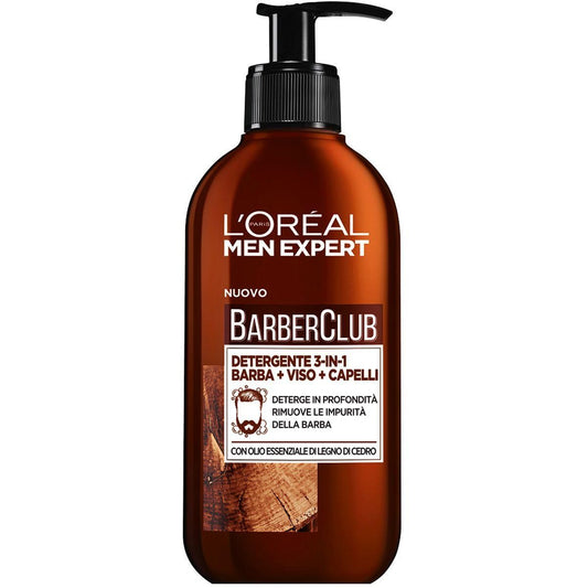 L'OREAL MEN BARBER CLUB DETERGENTE 3IN1 BARBA+VISO+CAPELLI 250ML CON OLIO ESSENZIALE DI LEGNO DI CEDRO