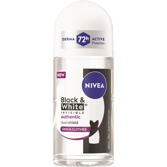 NIVEA DEO ROLL-ON 50ML BLACK&WHITE INVISIBLE AUTHENTIC 72H SKIN & CLOTHES