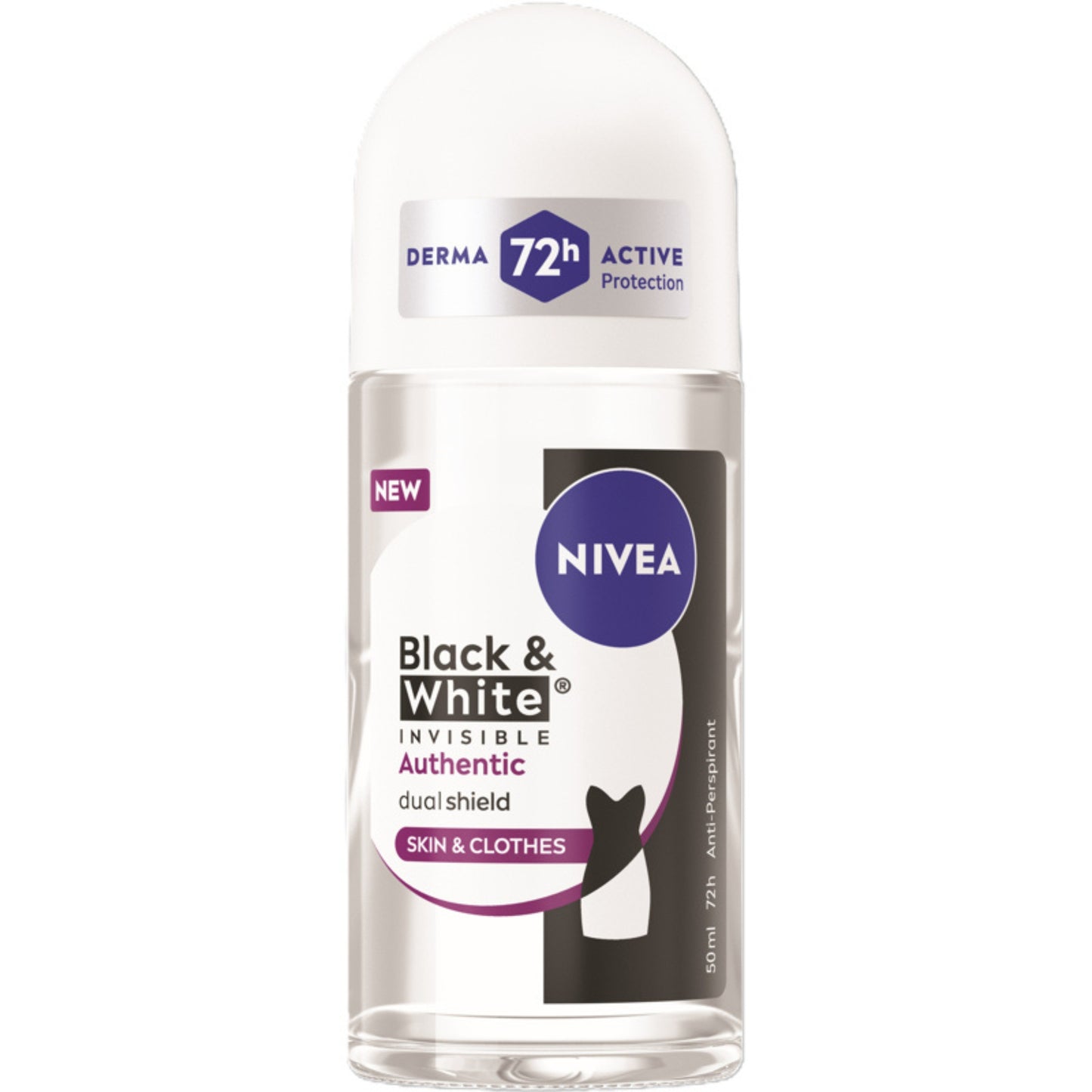 NIVEA DEO ROLL-ON 50ML BLACK&WHITE INVISIBLE AUTHENTIC 72H SKIN & CLOTHES