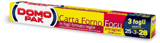 DOMOPAK CARTA FORNO IN FOGLI FORMATO TEGLIE FOGLI PRETAGLIATI CM.33X38 25+3 FOGLI