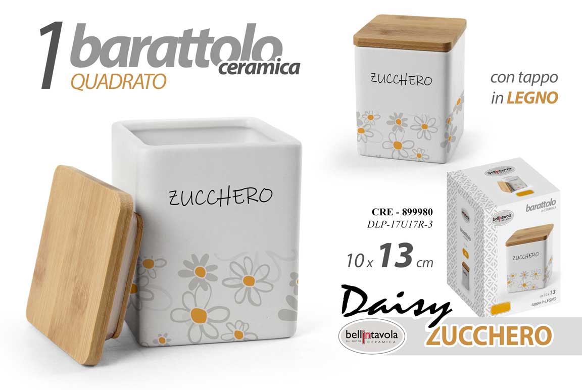 GICOS BARATTOLO CERAMICA TAPPO IN LEGNO QUADRATO DAISY CM.10X13 ZUCCHERO
