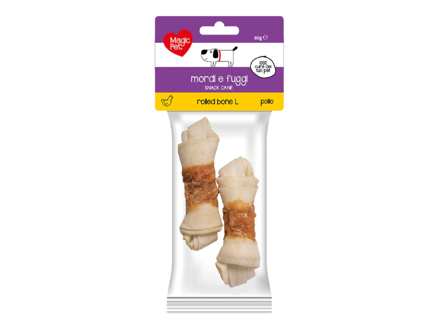 MAGIC PET MORDI E FUGGI SNACK CANE ROLLED BONE POLLO L 80G