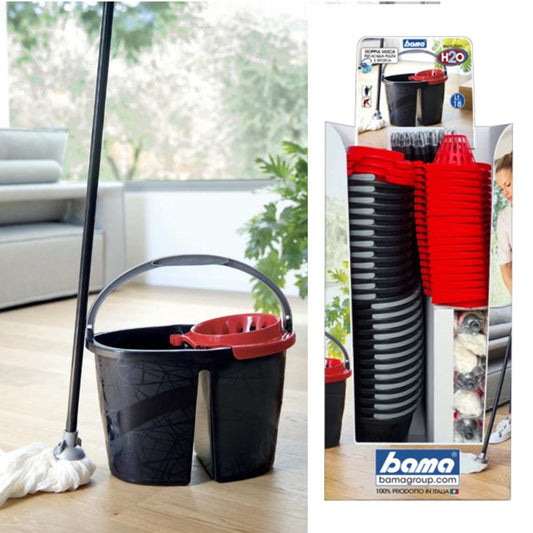 BAMA KIT COMPLETO H20 SECCHIO + STRIZZATORE + MOP + MANICO