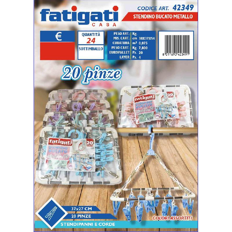 FATIGATI STENDINO BUCATO METALLO 20 PINZE CM.37X27 ART.42349