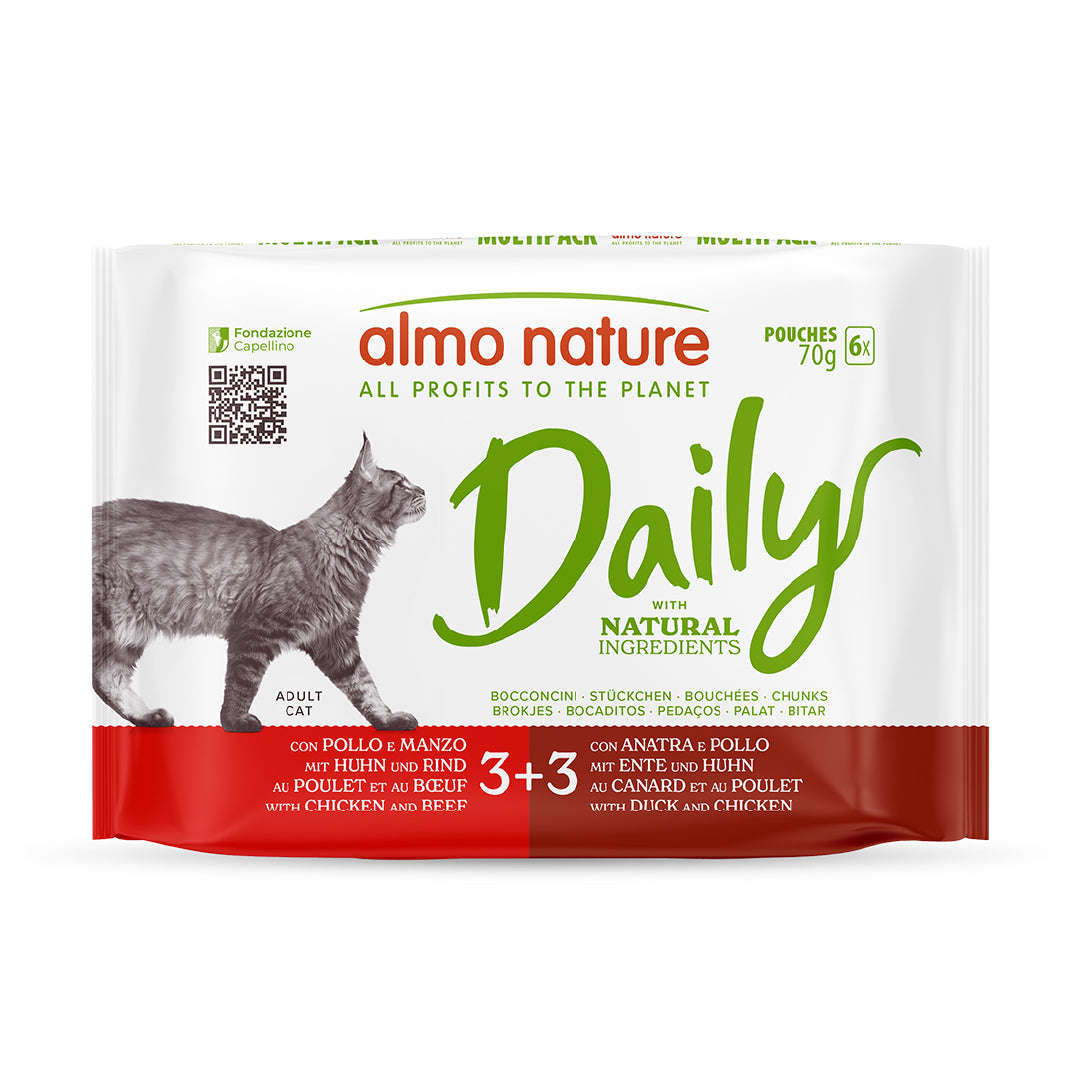 ALMO NATURE DAILY GATTO BOCCONCINI 6X70G ADULT POLLO E MANZO / ANATRA E POLLO