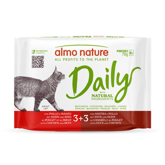 ALMO NATURE DAILY GATTO BOCCONCINI 6X70G ADULT POLLO E MANZO / ANATRA E POLLO