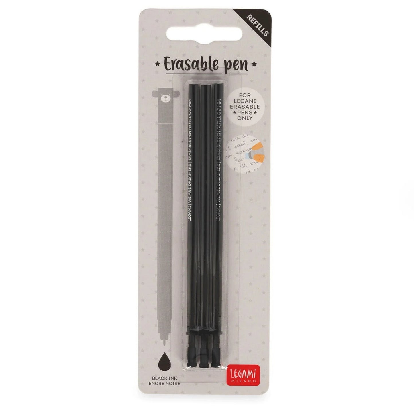 LEGAMI MILANO 3 REFILL PENNA GEL CANCELLABILE INCHIOSTRO NERO
