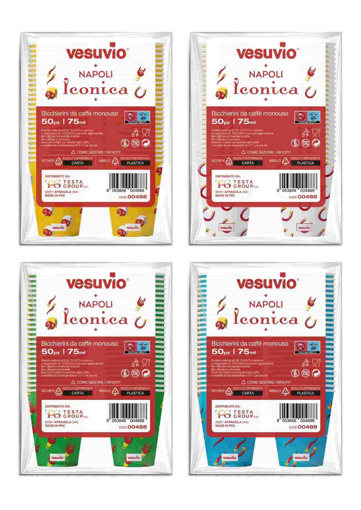 VESUVIO BICCHIERINI DA CAFFE' MONOUSO 75ML 50PZ NAPOLI ICONICA ASSORTITI