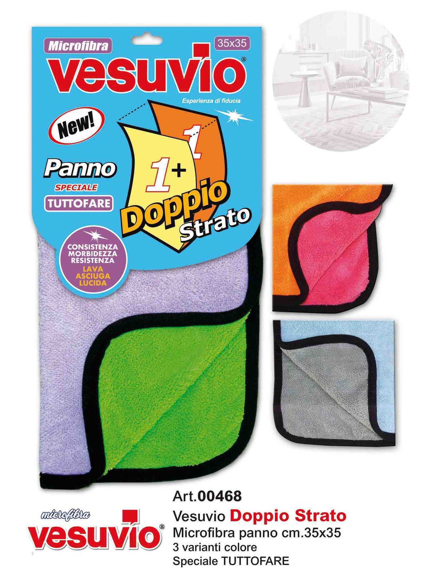 VESUVIO MICROFIBRA DOPPIO STRATO PANNO SPECIALE TUTTOFARE CM.35X35 ART.00468 COLORI ASSORTITI