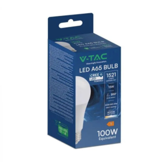 V-TAC LED A65 BULB 15W=100W 4000K