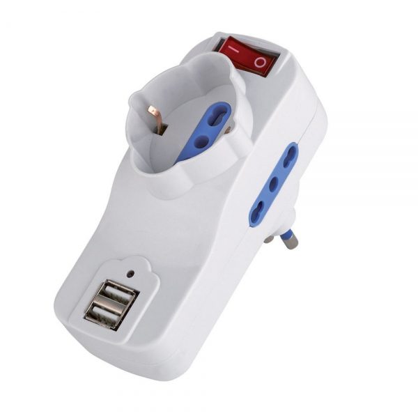 CFG LUCEQUADRA ADATTATORE TRIPLO ROTANTE CON 2 USB