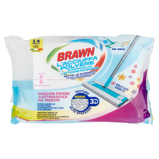BRAWN L'ACCIUFFA POLVERE TUTTE LE SUPERFICI PANNI 3D 14PZ PROFUMO FIORITO