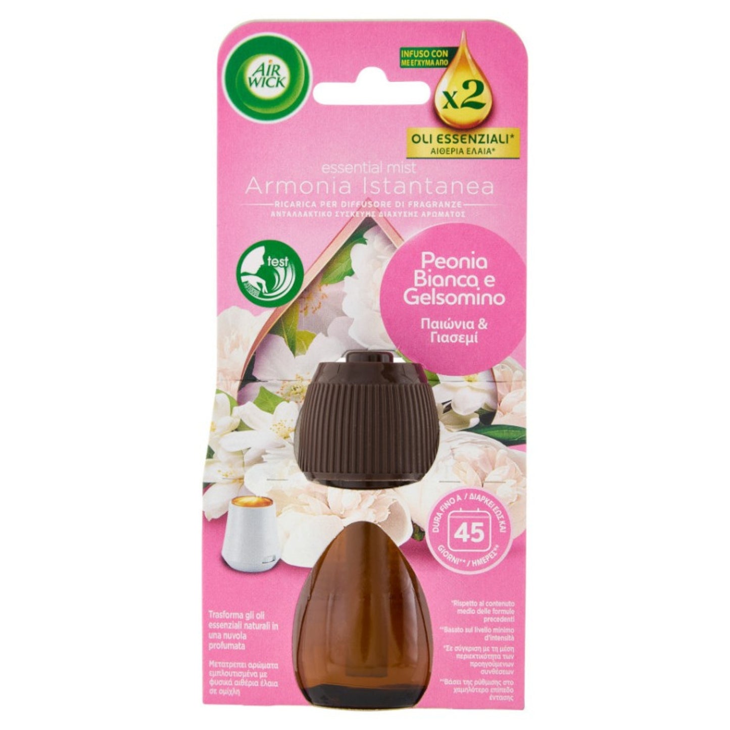 AIR WICK RICARICA AMPOLLA CON OLI ESSENZIALI PEONIA BIANCA E GELSOMINO 45GG