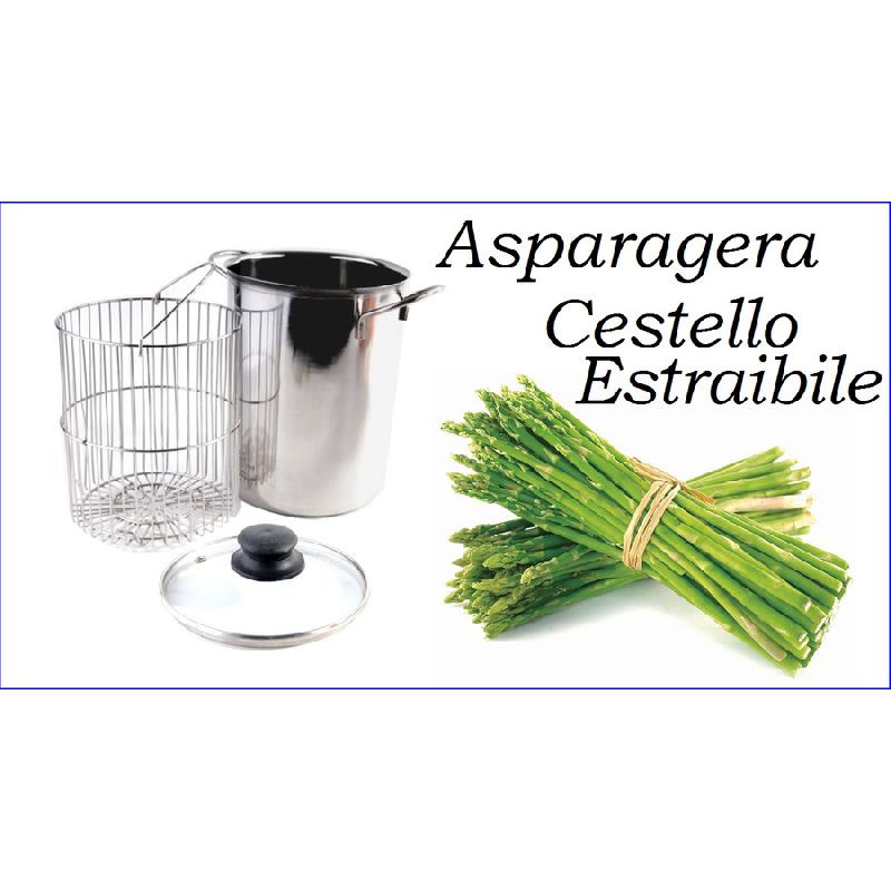 BORELLA VELA ASPARAGERA CON COPERCHIO E CESTELLO ESTRAIBILE IN ACCIAIO INOX CM.16
