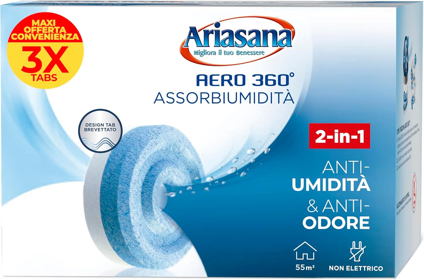 ARIASANA AERO 360 ASSORBIUMIDITA' TAB 3X450G ANTI-UMIDITA' & ANTI-ODORE INODORE