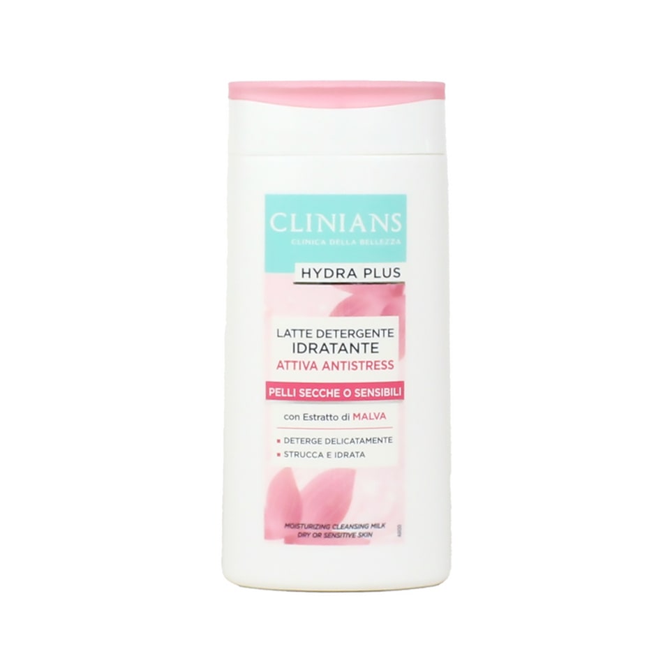 CLINIANS HYDRA PLUS LATTE DETERGENTE IDRATANTE ATTIVA ANTISTRESS 200ML ESTRATTO DI MALVA PELLI SECCHE O SENSIBILI