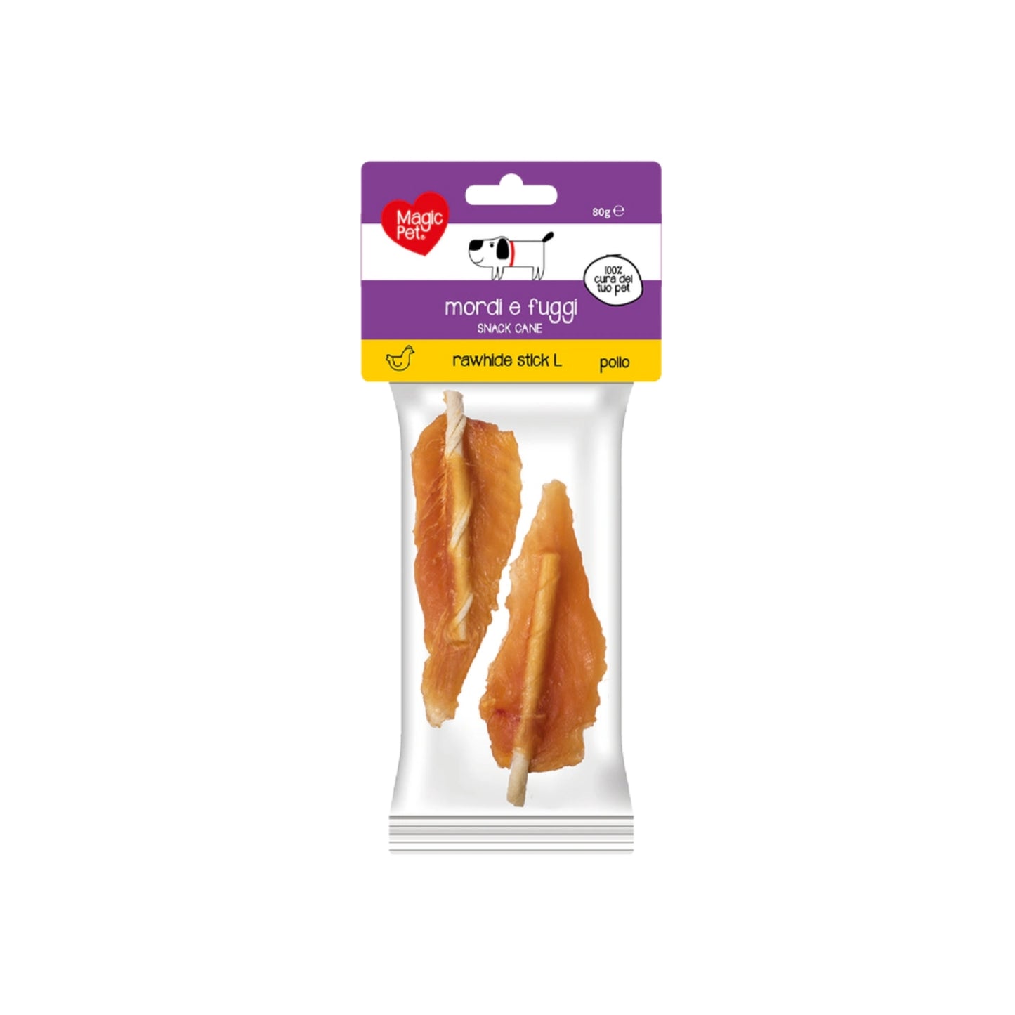 MAGIC PET MORDI E FUGGI SNACK CANE RAWHIDE STICK POLLO L 80G