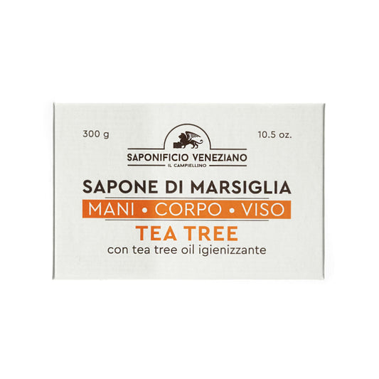 SAPONIFICIO VENEZIANO SAPONE DI MARSIGLIA 300G TEA TREE CON TEA TREE OIL IGIENIZZANTE MANI CORPO VISO