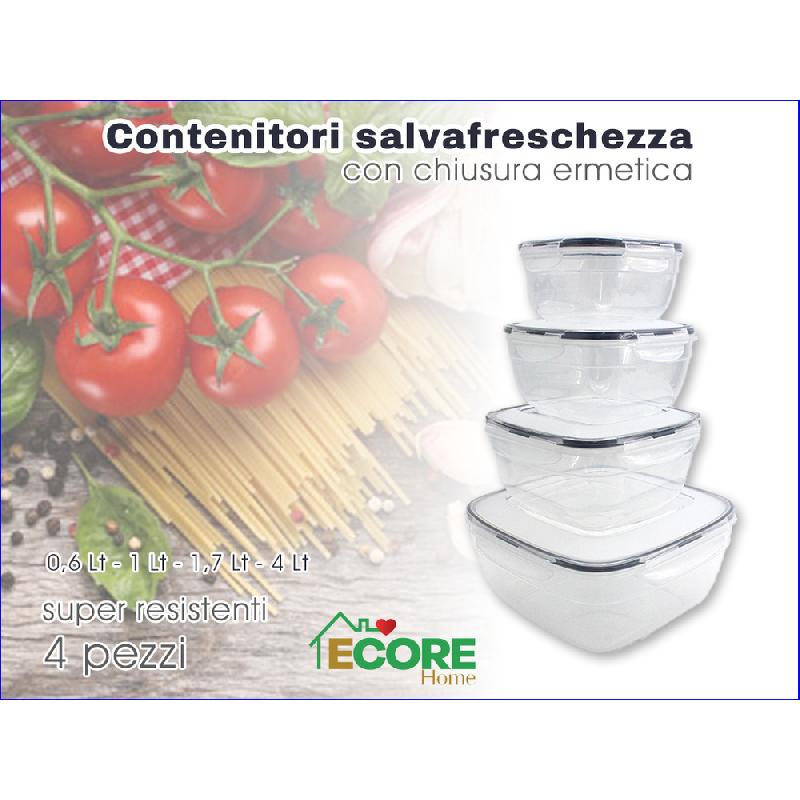 INTRADE ECORE HOME CONTENITORI SALVAFRESCHEZZA CON CHIUSURA ERMETICA QUADRATI SET 4PZ 0,6-1-1,7-4L