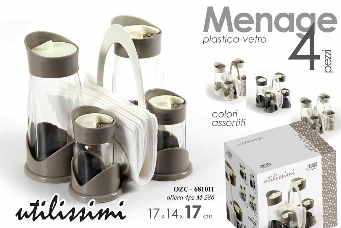 GICOS SET MENAGE OLIERA PLASTICA-VETRO 4PZ