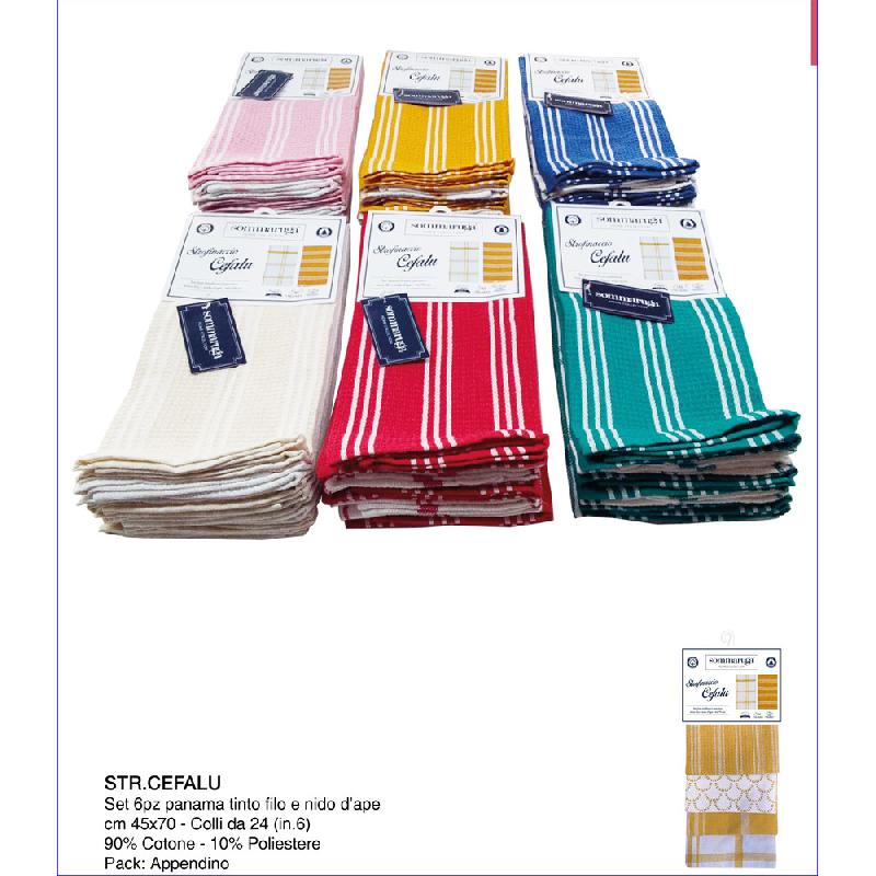 PREZIOSA SET 6 STROFINACCI PANAMA TINTO FILO E NIDO D'APE CM.45X70 CEFALU'